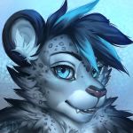  1:1 2019 ambiguous_gender andyd blue_eyes blue_hair digital_media_(artwork) felid fur grey_fur hair headshot_portrait icon leopard mammal pantherine portrait solo spots spotted_fur 