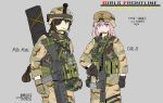  2girls ar-15 assault_rifle camouflage character_name chinese_commentary commentary_request desert_camouflage girls_frontline gun hat helmet highres m16 m16a1_(girls_frontline) military military_hat military_jacket multiple_girls rifle st_ar-15_(girls_frontline) tactical_clothes toramaru-913 us_army vest weapon 