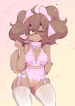  accessory anthro blush breasts canid canine canis clothed clothing collar domestic_dog female fur hair hair_accessory hair_bow hair_ribbon hi_res latte_(vonnir) legwear mammal one_eye_closed open_mouth pussy ribbons shih_tzu simple_background solo toy_dog vonnir 