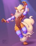  2019 animal_genitalia anthro anthrofied arcanine balls blush clothing erection girly hi_res legwear male mostly_nude nintendo one_eye_closed pinup pok&eacute;mon pok&eacute;mon_(species) pok&eacute;morph pose sheath solo stockings the_secret_cave tongue tongue_out video_games wink 