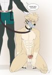  abs alternate_species anthro balls bdsm blush bodily_fluids bondage bound bulge canid canine canis collar crocdragon89 domestic_dog erection furrification gag gagged genital_fluids humanoid_penis katsuki_bakugou lagomorph leash leporid light_bondage male male/male mammal midoriya_izuku muscular nude open_mouth penis petplay precum rabbit roleplay shiba_inu spitz 