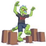  1:1 box cardboard cardboard_box cub feet godzilla godzilla_(series) green_scales hi_res iguanid lizard male reptile rick_(savestate) savestate scales scalie smile tagme tim_weeks toho young 