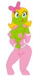  4_fingers alpha_channel amphibian anthro big_breasts blonde_hair bow breasts clothing erect_nipples female fingers frog gianna_frog hair hi_res juice87 jumpsuit nipples tongue tongue_out undressing 
