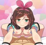  a.i._channel aqua_eyes bar_censor breasts brown_hair censored clothed_sex cowgirl_position cropped_jacket girl_on_top hairband headphones kizuna_ai looking_at_viewer lying multicolored_hair nipples nt00 on_back outstretched_arms penis pink_hair pov pussy short_hair short_sleeves smile spread_legs straddling two-tone_hair vaginal virtual_youtuber 