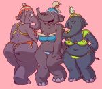 anthro belly big_belly big_breasts big_butt bikini breasts butt catty_(dumbo) cerealharem_(artist) clothing digital_media_(artwork) disney dumbo_(movie) elephant elephantid female giddy_(dumbo) hi_res looking_back mammal open_mouth overweight overweight_female pinup pose prissy_(dumbo) proboscidean rear_view simple_background smile swimwear 