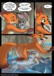  2019 anthro balls breasts buckteeth canid canine cheek_tuft chest_tuft comic dialogue dipstick_ears dipstick_tail disney duo elbow_tufts english_text erection eye_contact eyes_closed featureless_breasts female fox gloves_(marking) green_eyes hi_res judy_hopps lagomorph leg_markings leporid licking looking_at_another looking_pleasured male male/female mammal markings multicolored_ears multicolored_tail nick_wilde nude oral partially_submerged penile penis penis_grab penis_lick purple_eyes rabbit reclining red_fox robcivecat sex skinny_dipping socks_(marking) speech_bubble teeth text tongue tongue_out tuft water zootopia 