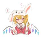  :3 absurdres animal_ears animal_hood blonde_hair brooch bunny_ears bunny_hood choker collar commentary_request crystal dress ears_down ears_up eyebrows_visible_through_hair fingernails flandre_scarlet frilled_dress frills hair_between_eyes heart highres hood jewelry looking_at_viewer medium_hair musical_note neckerchief one_side_up pointy_ears red_choker red_dress red_eyes red_nails semimaru_(user_zzuy5884) smile touhou upper_body wings 