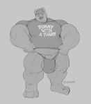  4_toes anthro balls belly bulge canid canine clothed clothing flaccid greyscale hi_res humanoid_penis male mammal monochrome musclegut muscular muscular_male nipple_outline penis penis_base solo standing tankh thick_thighs tight_clothing toes underwear vein veiny_penis 