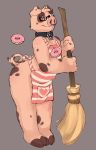  apron broom clothing domestic_pig doughnut eyewear food glasses hi_res male mammal nasal_piercing seth-iova simple_background standing suid suina sus_(pig) 