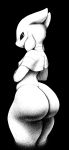  alien big_butt black_background bottomless butt clothed clothing greyscale hi_res male monochrome simple_background slit_pupils solo sqoon standing thick_thighs 