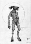  2019 absurd_res animal_humanoid anthro balls bovid caprine caprine_demon claws crotch_fur dark_fur dated dekxer demon flaccid fur fuzzy_balls graphite_(artwork) hi_res hooves horizontal_pupils horn humanoid male mammal monochrome navel nipples pencil_(artwork) penis simple_background solo standing traditional_media_(artwork) 