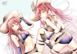  2girls atoatto bare_thighs boots chewing chewing_gum cordelia_(fire_emblem) cow_girl cowboy_boots cowboy_hat fire_emblem fire_emblem_awakening hat long_hair looking_at_viewer mother_and_daughter multiple_girls red_eyes red_hair severa_(fire_emblem) smile twintails 