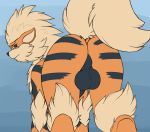  arcanine backsack balls blue_background butt canid canine feral hi_res looking_at_viewer looking_back male mammal nintendo perineum pok&eacute;mon pok&eacute;mon_(species) presenting presenting_hindquarters rear_view sarek_aran_desian simple_background solo video_games 