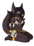  anthro ball_gag bdsm bondage bound canid canine canis clothed clothing digital_media_(artwork) female fur gag gagged hair jackal kneeling long_hair looking_at_viewer mammal pinup pose rope rope_bondage rope_harness sirocco solo tragicfangirl yellow_eyes 