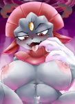  absurd_res anthro areola big_breasts blush breasts cladz claws digital_media_(artwork) female fur grey_fur half-closed_eyes hi_res huge_breasts mammal nintendo nipples nude open_mouth pink_areola pink_nipples pok&eacute;mon pok&eacute;mon_(species) red_eyes solo spread_legs spreading tongue tongue_out video_games voluptuous weavile 