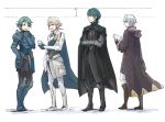  alm_(fire_emblem) armor blue_eyes blue_hair byleth byleth_(male) cape corrin_(fire_emblem) corrin_(fire_emblem)_(male) fire_emblem fire_emblem:_three_houses fire_emblem_awakening fire_emblem_echoes:_shadows_of_valentia fire_emblem_fates gloves green_eyes green_hair hair_ornament hood male_focus mamkute multiple_boys open_mouth pointy_ears red_eyes robaco robin_(fire_emblem) robin_(fire_emblem)_(male) short_hair simple_background smile white_background white_hair 