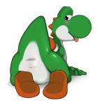 absurd_res ambiguous_gender animal_genitalia anus black_eyes genital_slit green_yoshi hi_res looking_back mario_bros narse nintendo presenting rear_view reptile scalie simple_background slit solo tongue tongue_out video_games white_background yoshi 