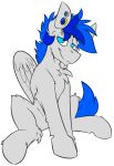  2017 alpha_channel blue_eyes blue_hair blue_tail chest_tuft equid equine eyebrows eyelashes fan_character feral friendship_is_magic fur hair half-closed_eyes hi_res looking_at_viewer male mammal my_little_pony nude piercing pterippus ralekarts simple_background sitting smile solo tuft turquoise_(mlp) white_fur wings 