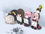 4girls artist_request braid brown_hair crying girls_frontline green_hair grey_hair headgear highres jacket korean_text long_hair long_sleeves m16a1_(girls_frontline)_(boss) m4_sopmod_ii_(girls_frontline) m4a1_(girls_frontline) multicolored_hair multiple_girls open_mouth pink_hair red_hair ro635_(dinergate) seiza sitting st_ar-15_(girls_frontline) streaked_hair tears translation_request 
