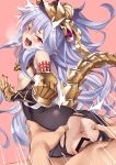  1boy 1girl absurdres anus armor ass ass_grab bangs bar_censor bare_shoulders black_bodysuit blush bodysuit breasts breasts_outside censored doggystyle ebifurya elbow_gloves eyebrows_visible_through_hair fantia_reward from_behind gauntlets gloves granblue_fantasy hair_between_eyes headpiece hetero highres lavender_hair long_hair medusa_(shingeki_no_bahamut) nipples one_eye_closed open_mouth paid_reward penis pointy_ears pussy red_eyes saliva sex shingeki_no_bahamut skin_tight small_breasts solo_focus sweat tail tears torn_bodysuit torn_clothes trembling vaginal very_long_hair 