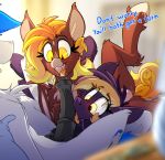  2018 animal_genitalia animal_penis anthro bat_pony blonde_hair blue_hair bodily_fluids brown_fur cocoa_corn_(mlp) cutie_mark dialogue digital_media_(artwork) english_text equid equine equine_penis erection eyebrows eyelashes fan_character fellatio female feral fire_glow_(mlp) friendship_is_magic fur genital_fluids group hair hi_res horse lying male mammal my_little_pony nude oral penile penis pony purple_fur pussy ralekarts saliva sex simple_background smile teeth text tongue tongue_out tuft turquoise_(mlp) white_fur wings yellow_eyes yellow_tail 