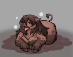  2016 all_fours bodily_fluids breasts brown_eyes brown_fur brown_hair brown_tail digital_media_(artwork) dirty domestic_pig eyelashes female fur grey_background hair hikagenootimsya long_hair looking_at_viewer mammal mud semi-anthro short_tail simple_background solo suid suina sus_(pig) tears tongue tongue_out tusks 
