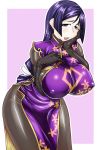  1girl atorie_yukkuri_(pwhol) bodysuit breasts china_dress chinese_clothes curvy dress fate/grand_order fate_(series) large_breasts long_hair looking_at_viewer low-tied_long_hair minamoto_no_raikou_(fate/grand_order) plump purple_eyes purple_hair solo very_long_hair 