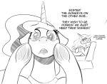  2019 acesential breaking_the_fourth_wall dialogue duo english_text equid feral friendship_is_magic greyscale hair horn looking_at_viewer mammal monochrome my_little_pony princess_celestia_(mlp) princess_luna_(mlp) sibling simple_background sister sisters text underhoof winged_unicorn wings 