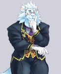  absurd_res anthro blush clothing eyewear felid ghangaji gloves handwear hi_res kemono lion male mammal mane monocle necktie pantherine snow_(tas) solo suit tokyo_afterschool_summoners video_games 