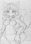  accessory akabane_jin breasts canid canine clothing colorless female fox headband hi_res jewelry krystal loincloth looking_at_viewer mammal monochrome necklace nintendo sketch solo staff star_fox video_games 