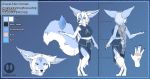  2019 anthro blokfort blue_eyes blue_fur braided_hair breasts canid canine claws clothed clothing digital_media_(artwork) digitigrade dress english_text female fennec fox fur hair humanoid_hands ice kalta_(blokfort) long_hair mammal model_sheet multicolored_fur solo text two_tone_fur white_fur white_hair 