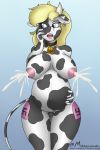  2019 alternate_species anthro areola aryanne_(character) belly big_belly bodily_fluids bovid bovine breasts cattle collar cowbell ear_tag equid equine fan_character female hi_res horn hybrid lactating mammal marukomuru milk my_little_pony nipples nude pregnant pussy solo tag 
