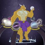  1:1 anthro clothed clothing dragon hi_res horn macro male muscular muscular_male portal solo space tankh tight_clothing topless 