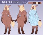  anthro big_breasts big_butt blonde_hair bovid breasts brown_fur butt caprine clothed clothing cloven_hooves curvaceous enid_(hendak) female fetalstar fluffy fluffy_tail fur hair hooves mammal mature_female model_sheet nipples nude pussy sheep smile solo wide_hips 