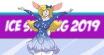  absurd_res blonde_hair blue_eyes bow chest_fur clothing dress fur hair hi_res ice_skating lagomorph leporid mammal mastergodai open_mouth pink_ears rabbit smile solo solo_focus white_fur 