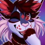  1:1 2018 4_toes citrinelle digitalfeline felid feline headshot_portrait low_res mammal open_mouth paws pink_nose portrait red_eyes simple_background smile solo teeth toes winks 
