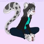  1:1 4_toes anthro barefoot canvaskat cheetah clothed clothing feet_together felid feline haley_cheetah hi_res hindpaw mammal pantherine pawpads paws sitting smile snow_leopard toes 