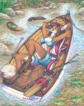  anthro boat book breasts canid canine claws clothed clothing day digitigrade dipstick_tail ear_piercing eyes_closed female fish fishing fishing_rod fox fur grass hair hi_res long_hair lutrine lying mammal marine multicolored_tail mustelid oar orange_fur outside piercing reclining red_fox rock rope toe_claws toots vehicle water whiskers white_fur 