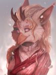  2017 absurd_res anthro avian bird clothed clothing female fur hair hi_res horn hybrid looking_at_viewer petra_(rogue-numbers) pink_eyes skaydie smile solo 