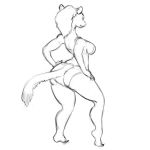  1:1 2012 anthro big_butt biped bra breasts butt clothing digital_media_(artwork) female hair hands_on_hips hourglass_figure line_art long_hair long_tail looking_away mammal mostly_nude mustela mustelid musteline panties pinup pose simple_background sketch smile solo standing test_pattern thick_thighs underwear voluptuous white_background 
