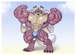  anthro borisalien bulge clothing flexing hi_res huge_muscles hybrid looking_at_viewer male muscular muscular_male pecs scalie solo standing underwear 