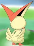  2018 anus big_ears butt butt_wings digital_media_(artwork) female feral fur hi_res legendary_pok&eacute;mon mammal nintendo orange_fur pok&eacute;mon pok&eacute;mon_(species) pussy rear_view solo victini video_games wings yumei 