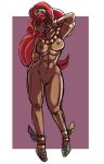  abs breasts breath_of_the_wild ear_piercing ear_ring ezzyecchi female gerudo hair hi_res humanoid humanoid_pointy_ears jewelry long_hair looking_at_viewer mostly_nude muscular muscular_female necklace nintendo nipples not_furry piercing pussy red_hair simple_background sketch solo the_legend_of_zelda urbosa video_games 