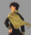  1boy back brown_hair capelet claude_von_regan_(fire_emblem) dark_skin earrings fire_emblem fire_emblem:_three_houses green_eyes grey_background highres jewelry male_focus remon99 solo 