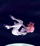  1girl aries_spring bodysuit breasts closed_eyes full_body kanata_no_astra medium_breasts medium_hair pink_hair planet radiwo sky solo space spacesuit star_(sky) starry_sky white_bodysuit 