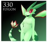  anthro breasts dragon featureless_breasts featureless_crotch female flygon green_background green_skin hand_on_hip hi_res inget navel nintendo nude pok&eacute;mon pok&eacute;mon_(species) pok&eacute;morph scalie simple_background smile solo video_games wings 