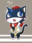  ? anthro atlus blue_eyes blush briefs clothing cute_fangs domestic_cat embarrassed felid feline felis male mammal megami_tensei megami_tensei_persona mei_(artist) morgana_(persona) open_mouth shirt solo topwear underwear video_games 