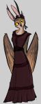  avian clothing dress female hi_res horn keadonger scp-2703 scp_foundation solo wings yellow_eyes 