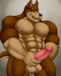  abs balls biceps canid canine canis dobermann domestic_dog erection glowing glowing_eyes male mammal masturbation muscular muscular_male nipples pecs penis pinscher thevillager tokyo_afterschool_summoners video_games xolotl 