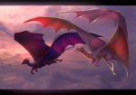  2018 ambiguous_gender black_bars claws day detailed_background dragon duo feral flying membrane_(anatomy) membranous_wings outside scalie skaydie sky western_dragon wings 